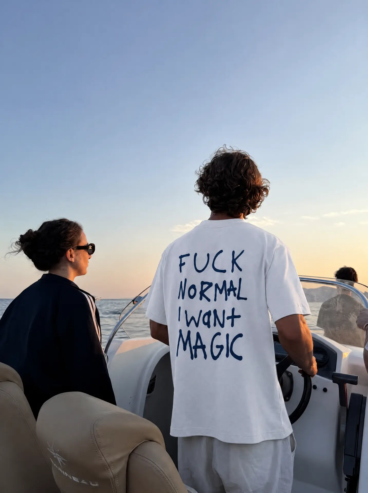 Fuck normal I want magic tee on a speedboat at sunset
